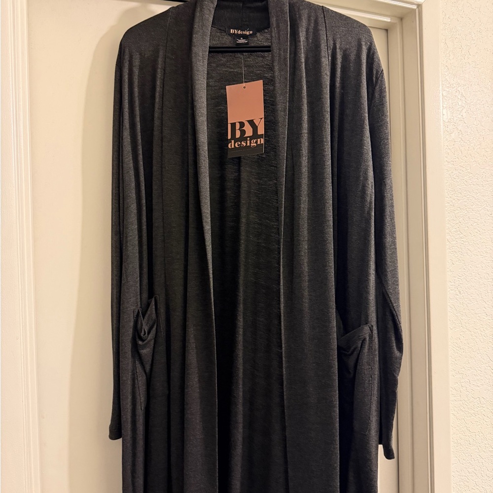 BY Design Women's Dark Charcoal Heather Grey Cardigan Sweater with Front Pockets